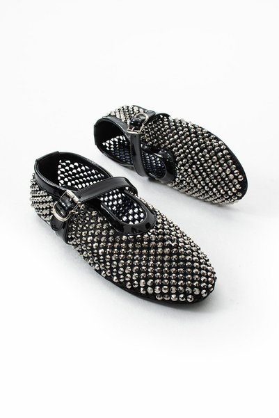 FOLLİNİ Women's Stone Detailed Mesh Ballerina Black