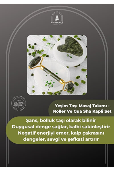 OSMANLI DOĞAL TAŞ Yeşim Taşı Masaj Takımı - Roller Ve Gua Sha Kapli Set