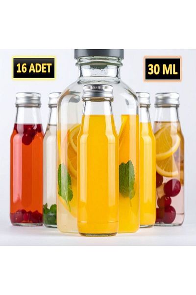 Saint Belisama Concept 16 Pcs - 30 ml Clear Glass Bottle Silver Cap Lemonade Bottle Cologne Bottle,Juice Bottle,30 ml
