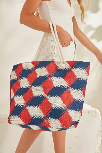 Külah Γυναικεία τσάντα παραλίας με γεωμετρικό σχέδιο