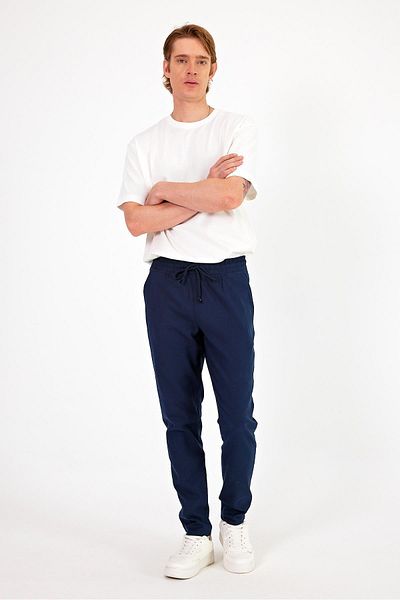 VENA Ανδρικό λινό παντελόνι Alfred Navy Blue με ελαστική μέση