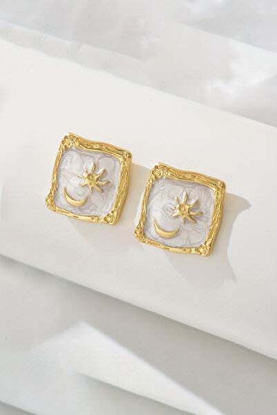 Glaren أقراط نسائية من مينا على شكل نجمة القمر باللون الذهبي