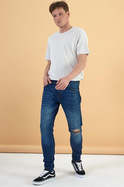 VENA Ανδρικό Teos Green - Σκισμένο Skinny Jean Παντελόνι