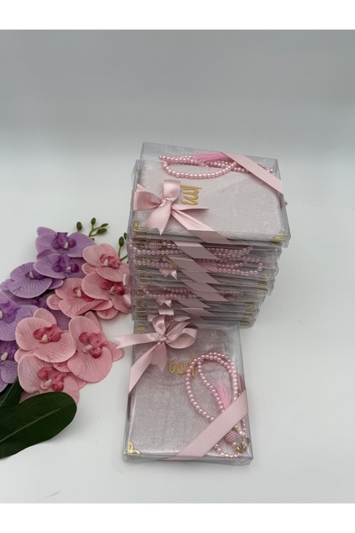 Uğurlu Hac yasini şerif inci tesbih asetat kutulu kurdelalı set