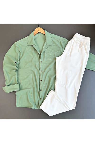 tiggirmoda Men's Corduroy Shirt Pants Set