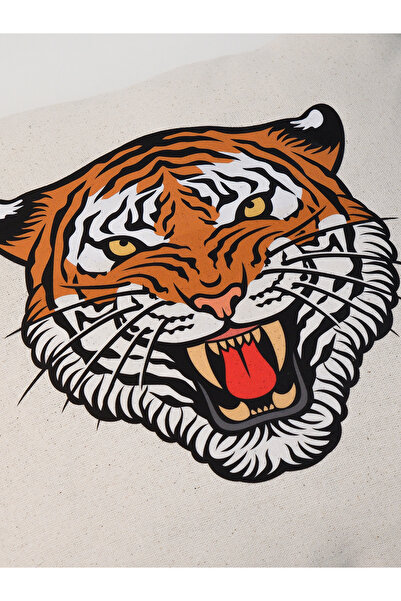 Galia Tasarım Roar - Tiger Illustrated Linen Throw Pillow Case 45X45 cm