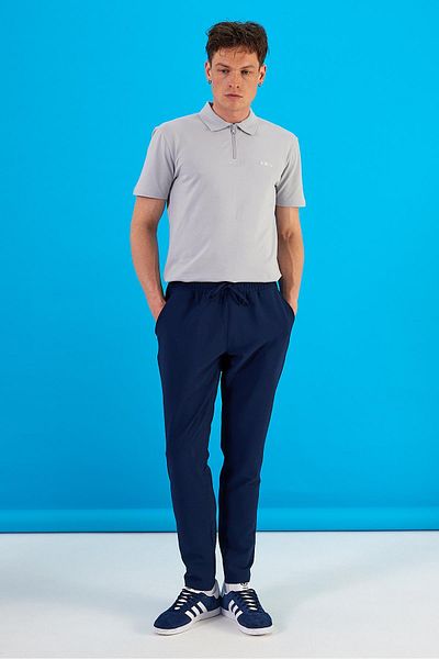 VENA Ανδρικό παντελόνι Alfred Navy Slim Straight Seersucker με ελαστική μέση