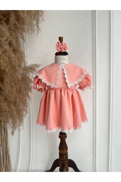 Hobidik Baby Girl Children's Salmon Crepe Fabric Cape Collar Dress