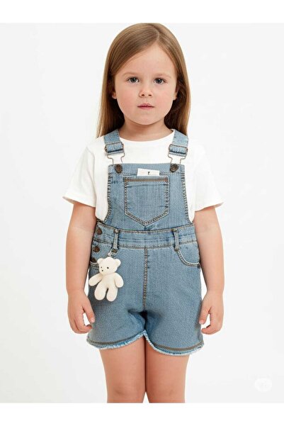 Özçelik Kız Çoçuk Kot Ayıcıklı Şort Slopet Mavi
