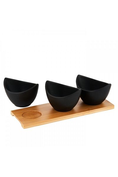 FLORINA Adria Gondole Black 3-piece serving set, bamboo, porcelain, 25 x 9 x 6.5 cm