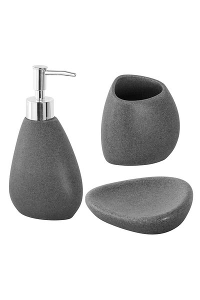 Feridras Set of 3 Feridras Stone bathroom accessories, polyresin, gray