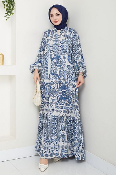 InStyle Rochie albastră din viscoză cu model mozaic