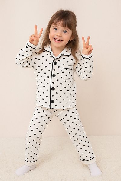 mia mia 2-6 Years Girl's Cotton Heart Patterned Pajama Set