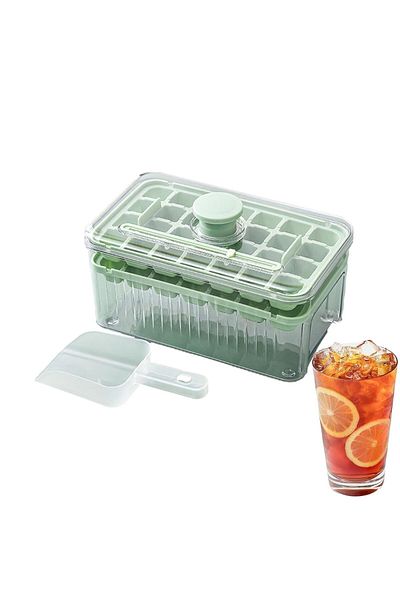 zola Ice cube tray with 2 molds (2x28 cubes), tray, lid, cup, 19x11.5x10.5 cm, mint green