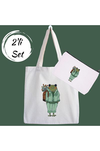 designedfy School Frog Campaign Set of 2 Cloth Bags and Makeup Bags