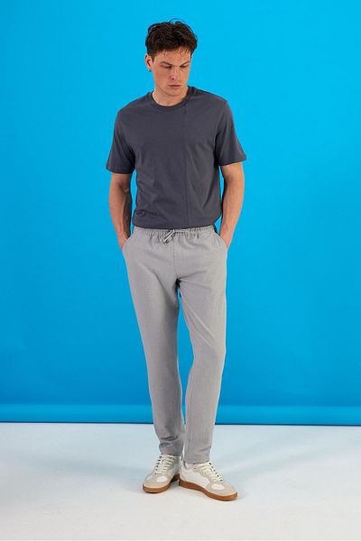 VENA Ανδρικό παντελόνι Alfred Grey Gingham Seersucker