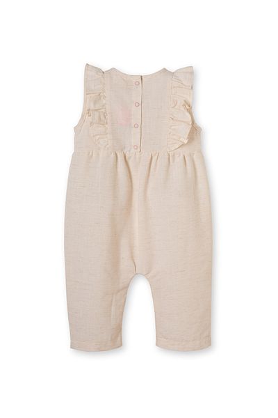 Patique Kids Cream Embroidered Linen Cotton Girl's Jumpsuit
