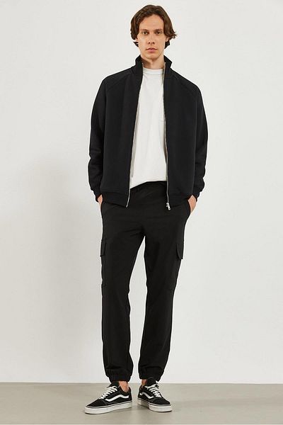 VENA Ανδρικό παντελόνι Felix Black Cargo Pocket Parachute Jogger με ελαστικά πόδια