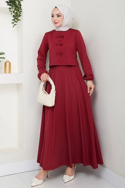 InStyle Set roșu claret cu detaliu fundă cu fustă