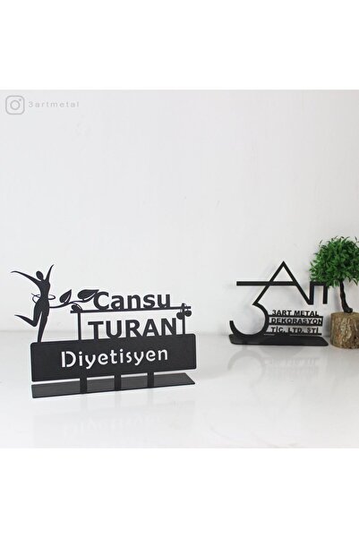 3art Metal Diyetisyen Masaüstü İsimlik - Metal Masa İsimliği - Kişiye Özel İsimlik