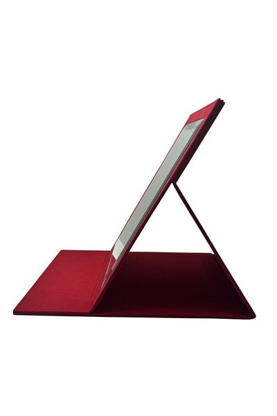 MeGass Dekor Leather Fabric Covered Red Color Foldable Footed Jewelry and Makeup Mirror 31*X31 cm