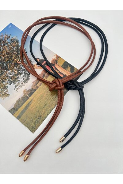 MODAM HİFA Set of 2 (Tan Black) Tie-Up Cord Women's Belt Rope Belt Dress Belt Shirt Belt