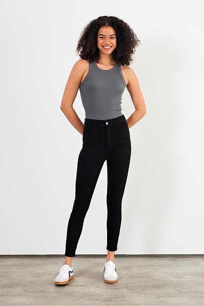 VENA Pantaloni de damă Holly Party, negri, skinny, cu talie înaltă