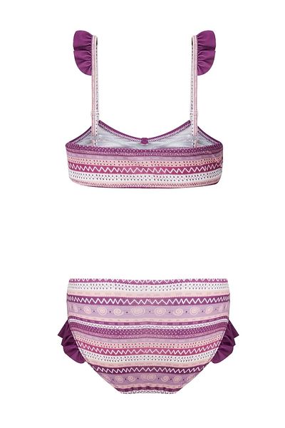 Bravie Ethnic Patterned Girl's Swimsuit with Ruffle Detail at the Waist 5314 Lilac