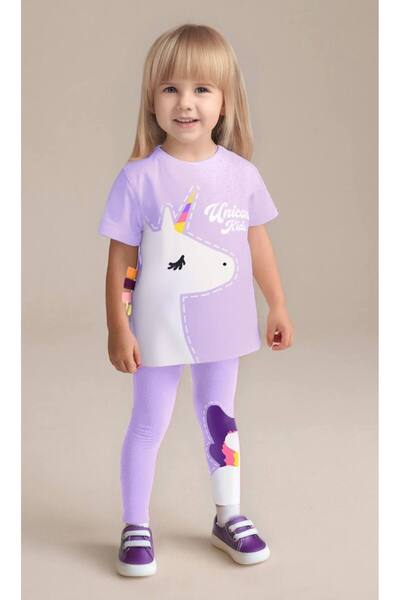 anonim Kız Çocuk Pamuklu Unicorn Desenli Takım - Unicorn Sloganlı