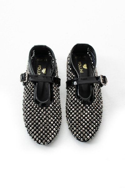 FOLLİNİ Women's Stone Detailed Mesh Ballerina Black