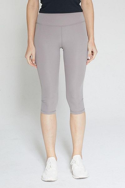 Chandraswear Gray Women's High Waist Soft Touch Capri Below the Knee Leggings - Fiona