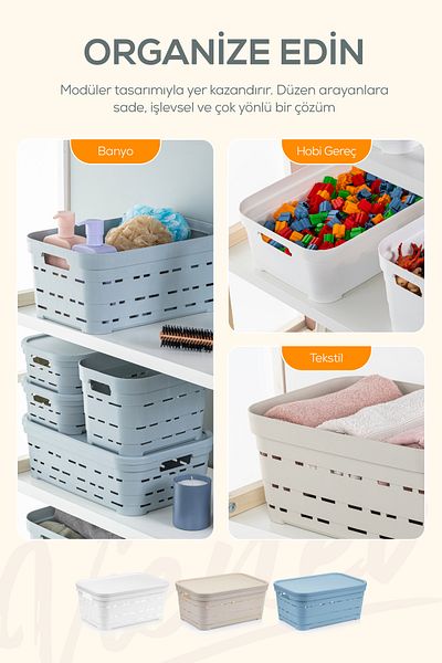 Vienev Cutie de depozitare perforată de 10,8 litri cu 6 capac albastru