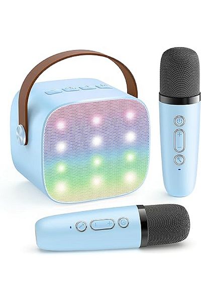 Primo Plus Mini Karaoke Machine for Kids Adults, Portable Bluetooth Speaker with 2 Wireless Microphones