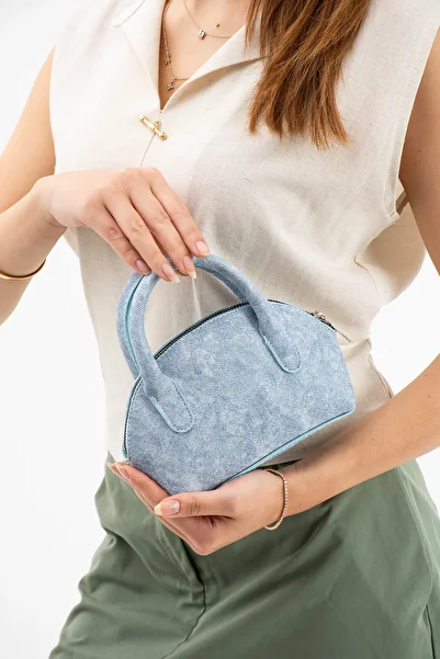 Valu Accessorize Geantă de mână și de umăr cu curele încrucișate pentru femei, model mini, cu aspect de blugi
