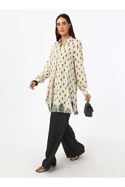 Refka Viscose Printed Tunic - Black - White - Refka