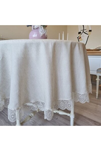 TABE Στρογγυλό τραπεζομάντιλο, φυσικό λινό Umberto, ανοιχτό καφέ