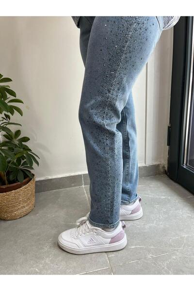 LA CARTE Mom Jeans Pantaloni din denim cu broderie laterală cu pietre 0291