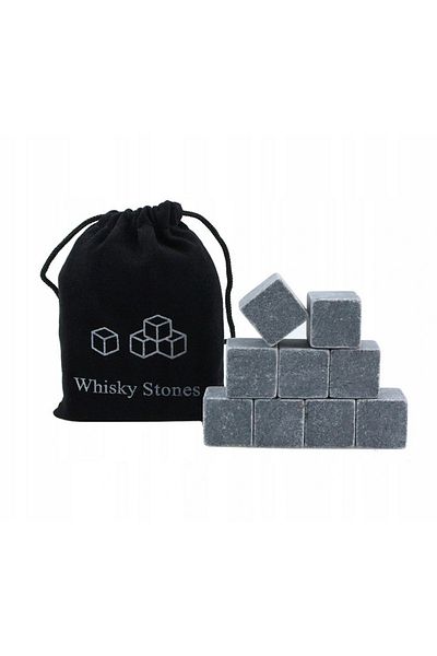 zola Set of 12 ice stones, for cooling drinks, black, storage box and bag