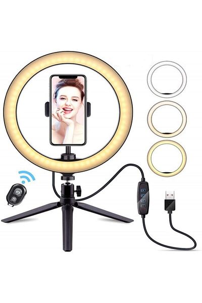 arvada Seming Ring Light QX-260, 10-inch/26CM, LED cu Lumina Rece/Calda, Trepied 55cm si Telecomanda