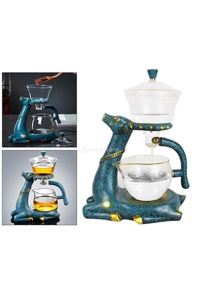 OEM Semi-Automatic Glass Teapot, Deer Design, 450ml, Blue