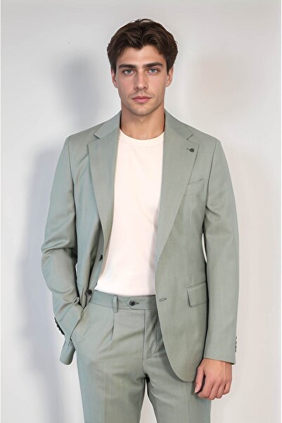 Velvarde /بدلة صوفية ذات ياقة أحادية وقصة ضيقة باللون الأخضر