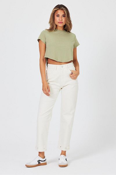 VENA Milano Ivory Belted Mom Fit Jean Women's Trousers