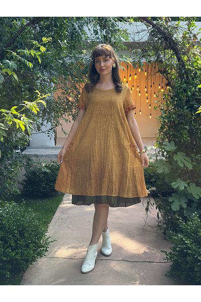 Butik Esra Kandemir Summer Cotton Washable Fabric Lined Large Size Authentic Dress