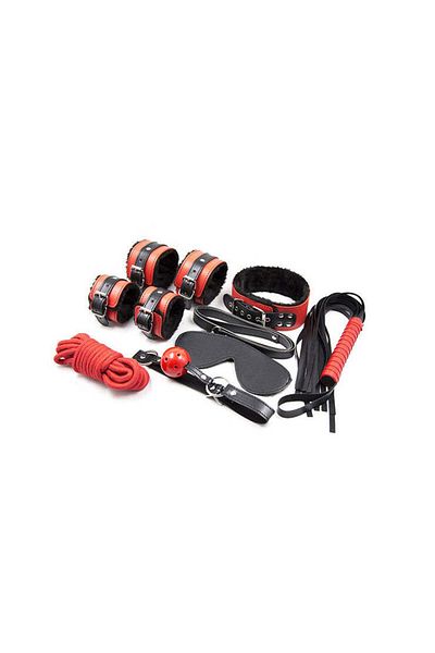 WildFashion Set 8 piese fetish/BDSM din piele ecologica, Rosu si Negru, TOY152-311