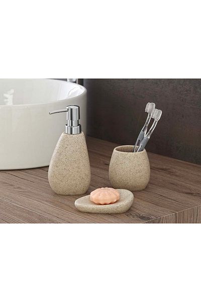 Feridras Set of 3 Feridras Stone bathroom accessories, polyresin, beige