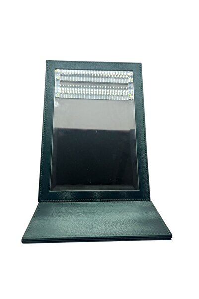 MeGass Dekor Leather Fabric Covered Green Color Foldable Footed Jewelry and Makeup Mirror 31*X31 cm