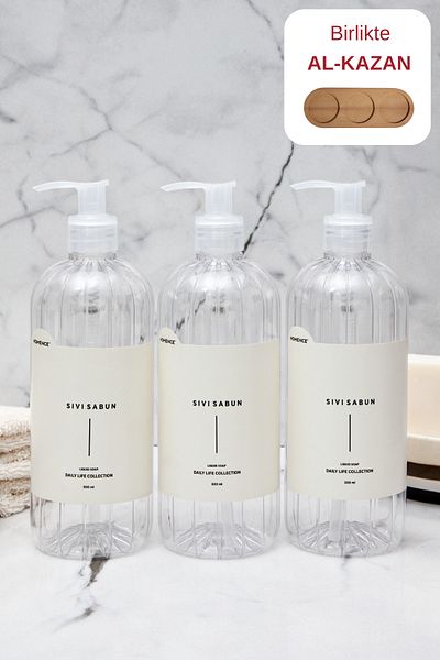 homence Set of 3 Plastic Bottles with Clear Soap Dispenser - 500 ml
