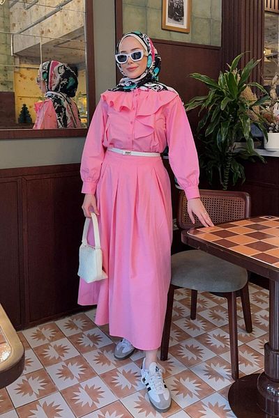 LOCCO Pink Women's Skirted Poplin Suit