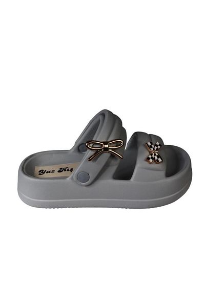 Akınal Bella Akinalbella Black White Grey Women's Stoned Sea Pool Plage Casual Backstrap Slippers Heel Height 4