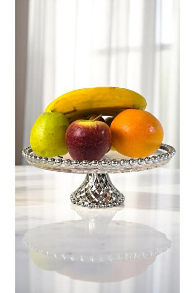 Ornamenti Tile Boncuk Kenar Ayaklı Kek, Pasta Standı Sunumluk Büyük, 26 Cm, A...